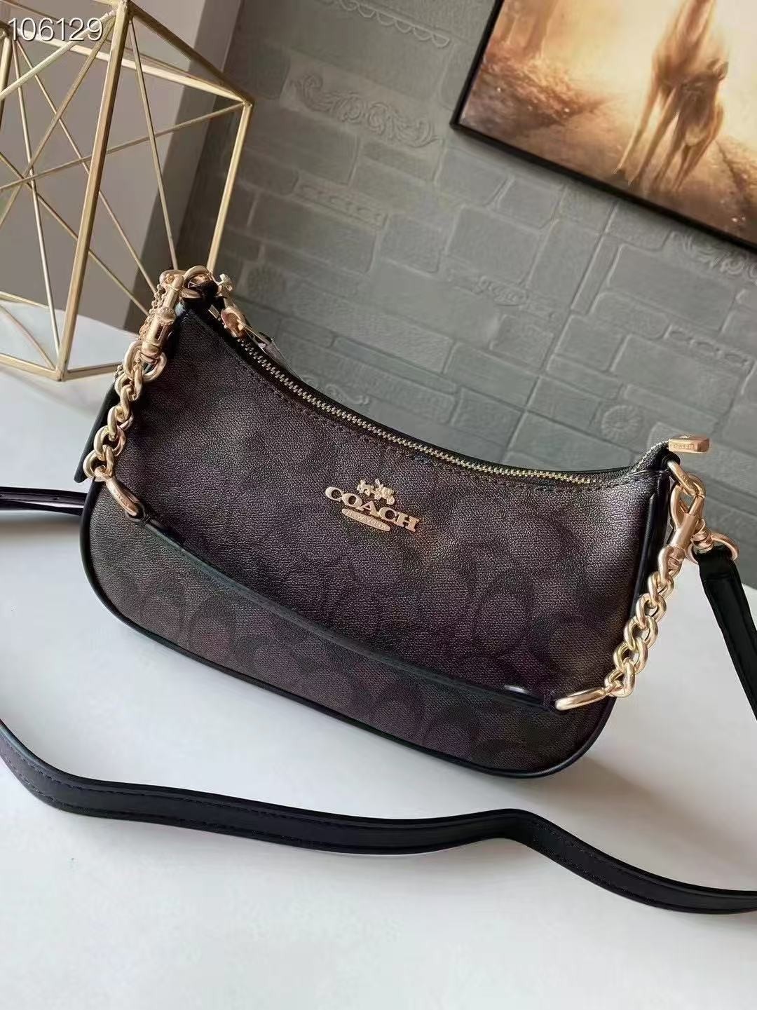 COACH Teri Shoulder Bag In Signature Gold/Walnut/Black, Only unpacked, not used