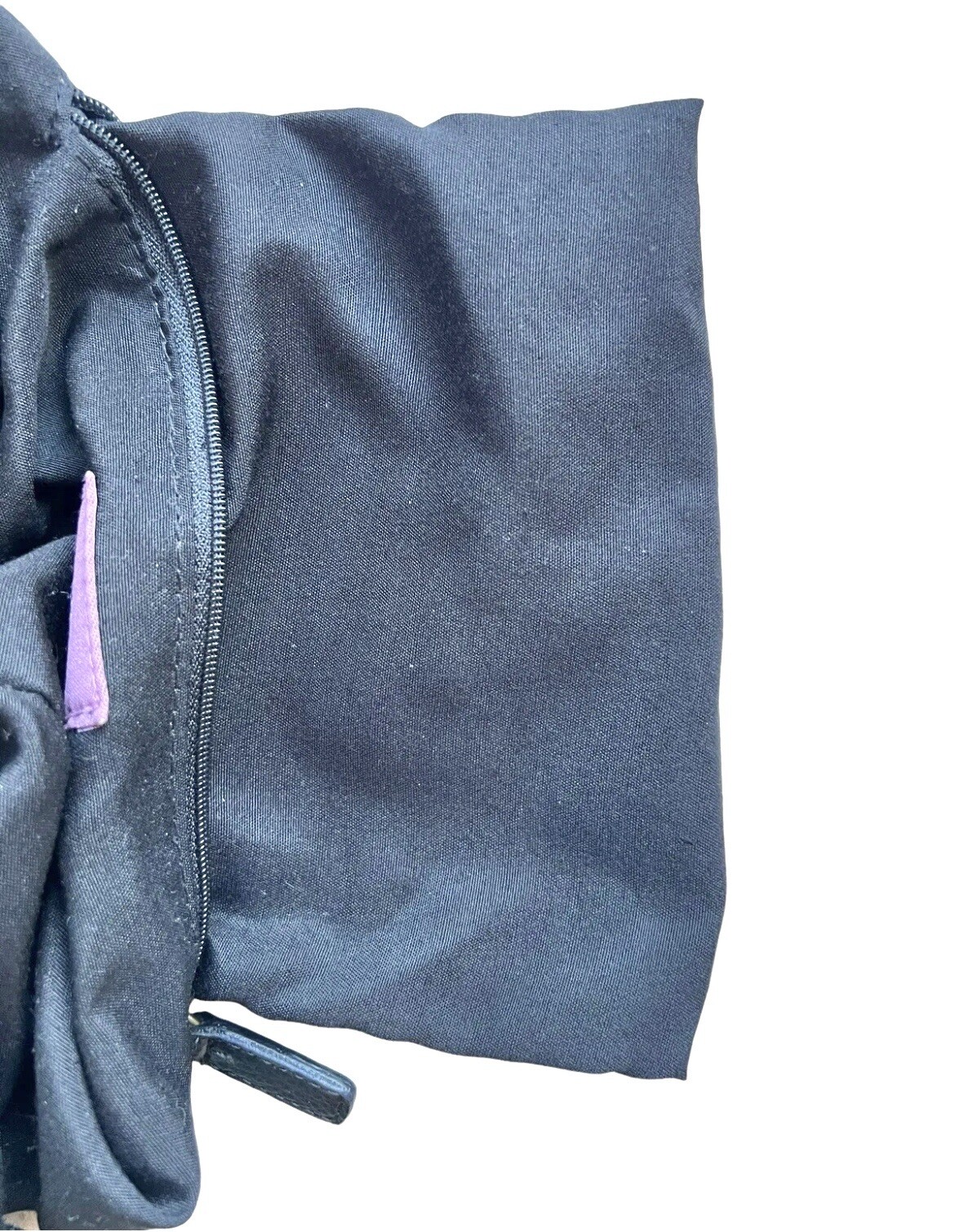 The Sak Handbag Logo Stitched Black Leather Zippered Pocket 10” Drop Handle