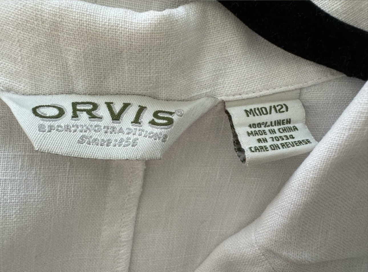 Orvis White 100% Linen Sleeveless Button Front Collared Vest Top – M