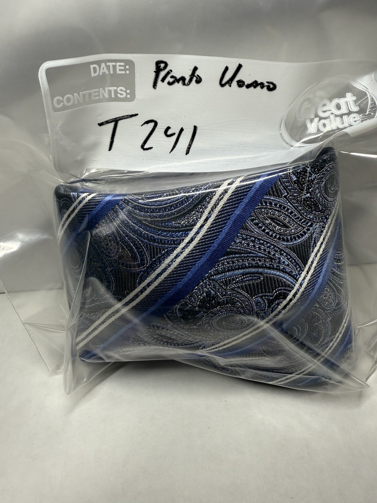Pronto Uomo Couture Silk Tie XL Gray Blue Stripes Tonal Jacquard Paisley EUC