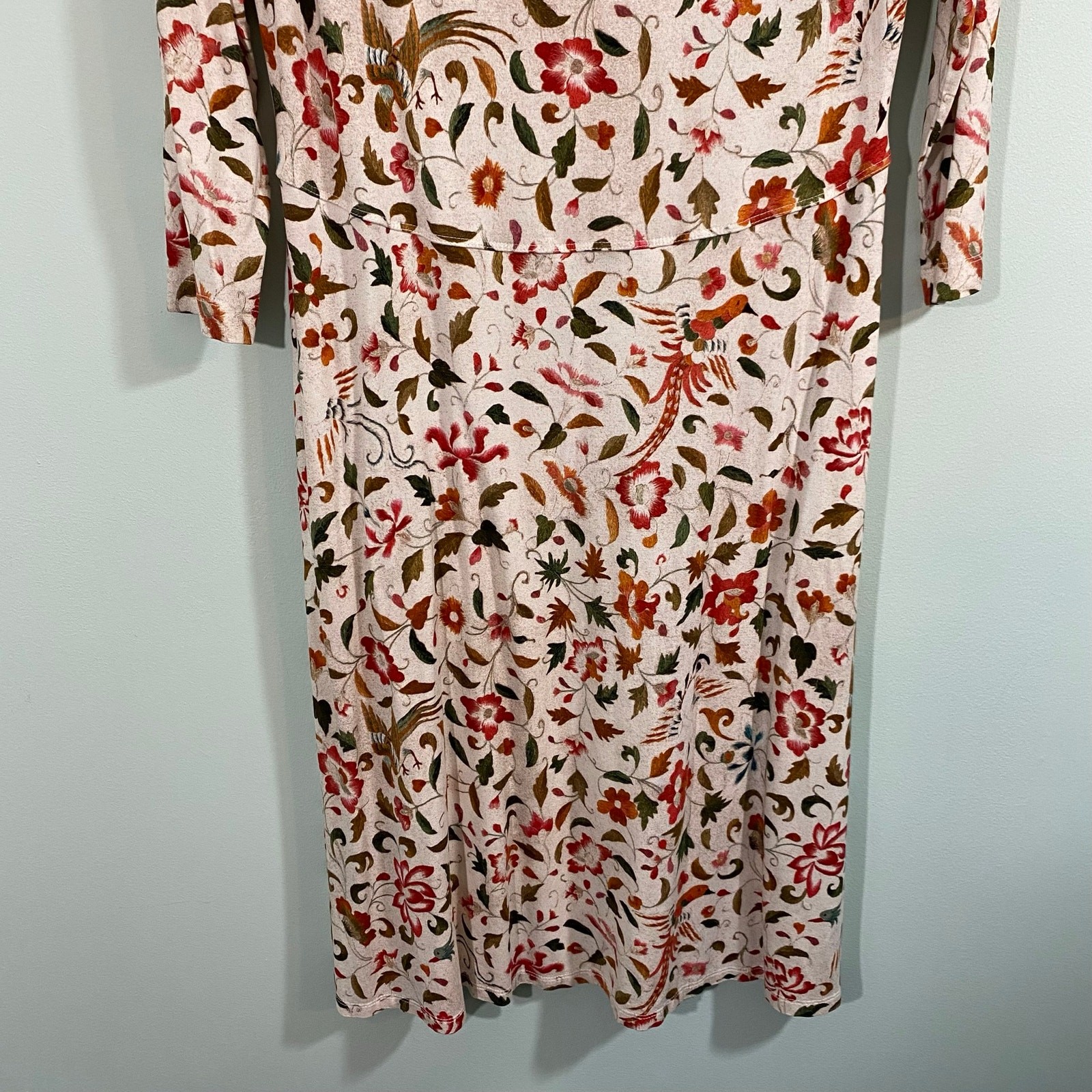Peruvian Collection Women Bird Flower Quarter Sleeve Cotton Dress Size M