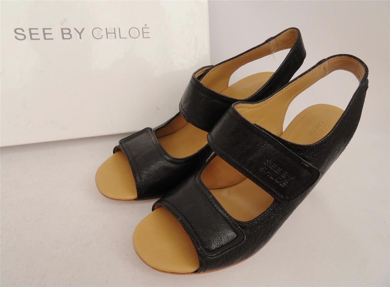 See by Chloe Black Leather Sandals Heels UK7 40 US10 new