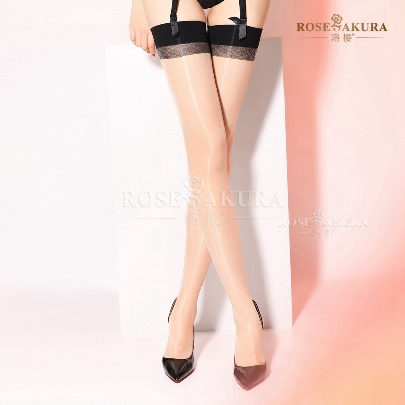 Rose Sakura Ultra Glossy and Silky Retro Back-Seam Thigh-High Stockings – 7646