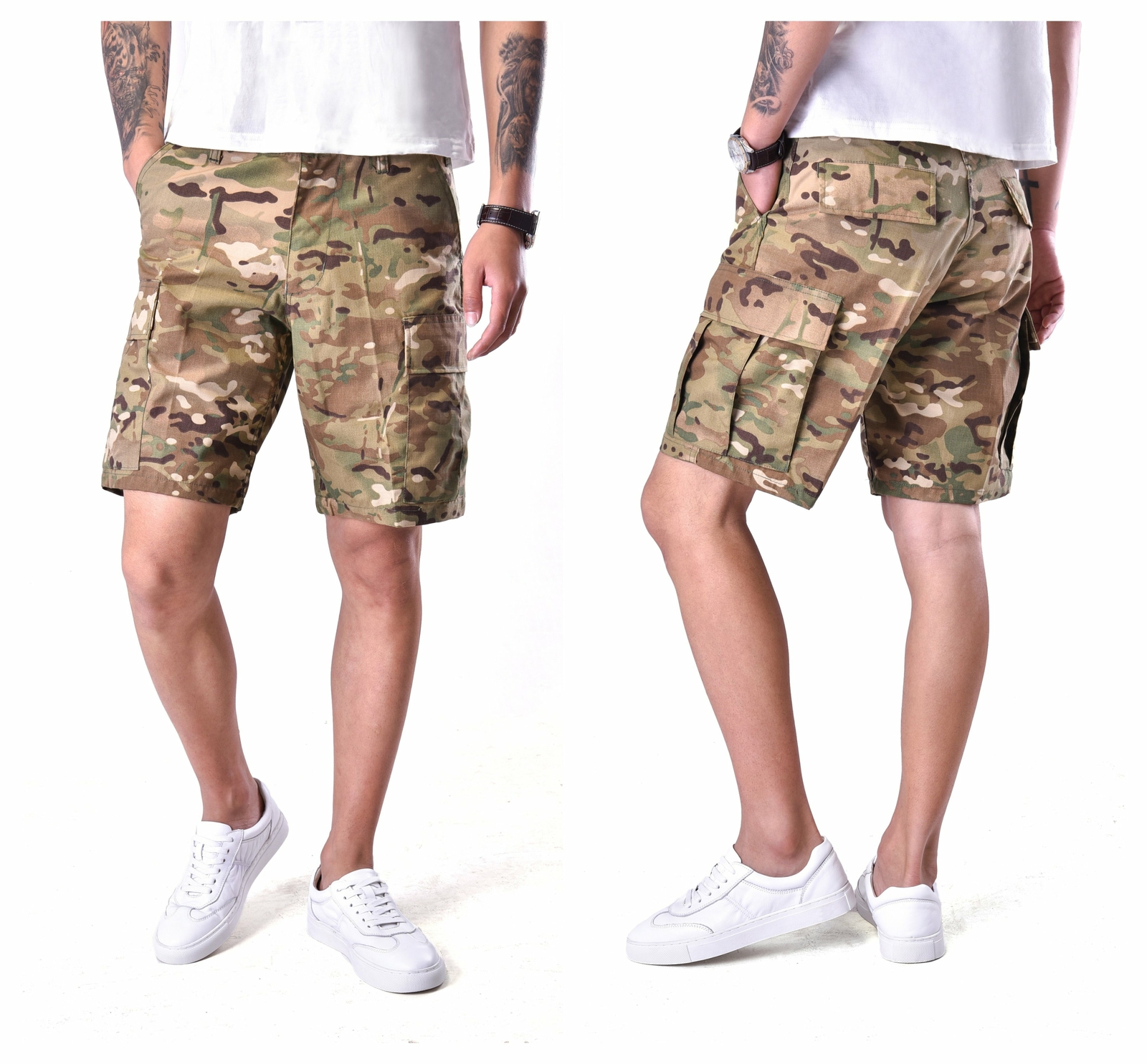 BACKBONE Mens Casual Street Cargo Shorts Army Military BDU Camo Shorts