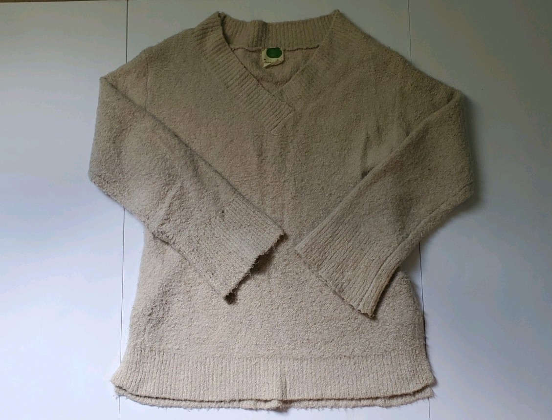 Anthropologie Beige V-Neck Pullover Sweater Nylon Wool Alpaca Blend Size XS