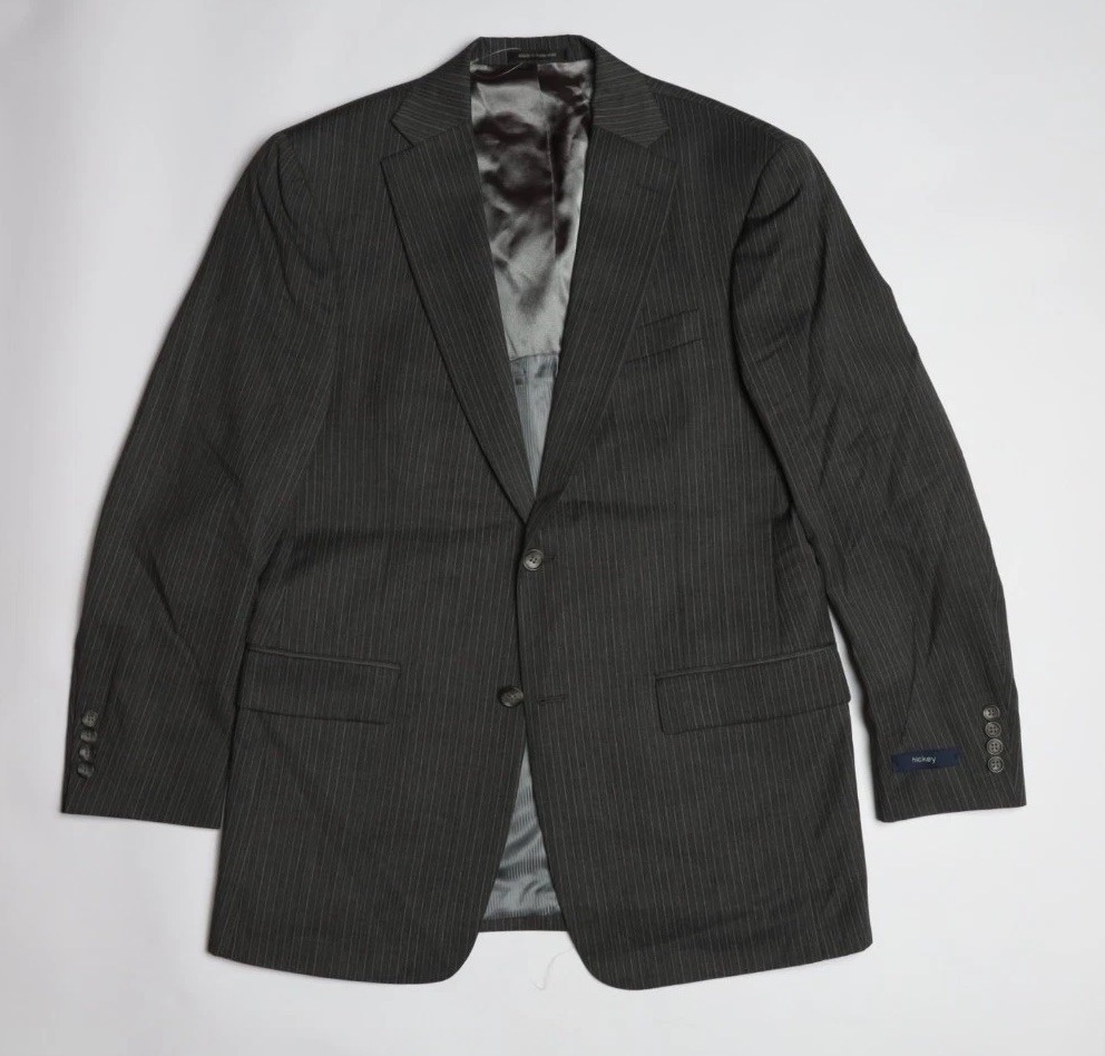 Hickey by Hickey Freeman Wool Suit Size 38 R x 32 W in Grey Stripe Pinstripe