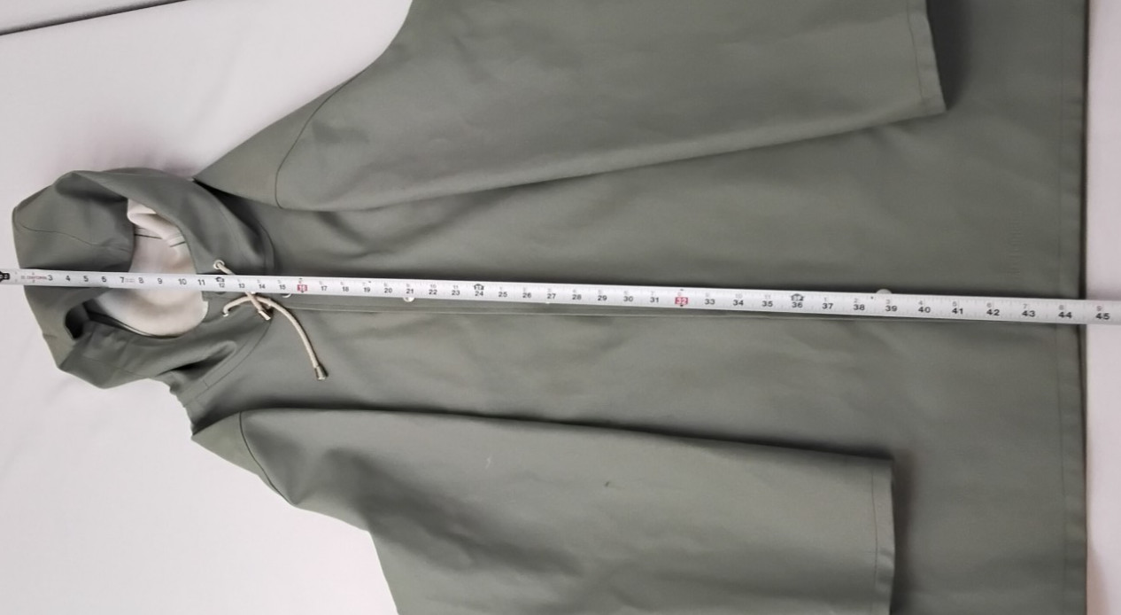 Stutterheim Raincoat Women’s Large Sage Green Long Hooded Pockets #Z5781
