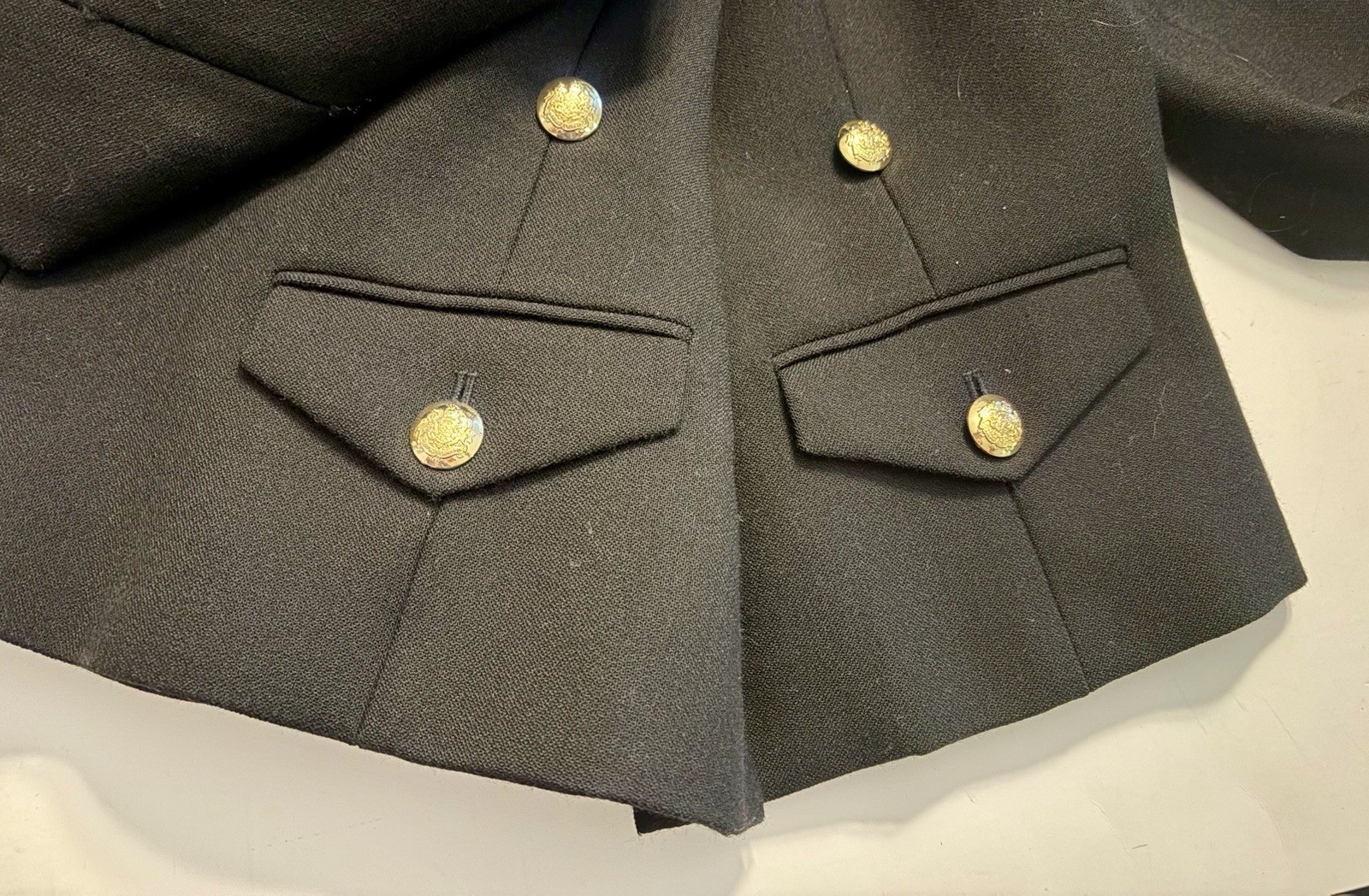 Vintage Ralph Lauren 100% Wool Military Peplum Gold Embossed Buttons, Embroidery