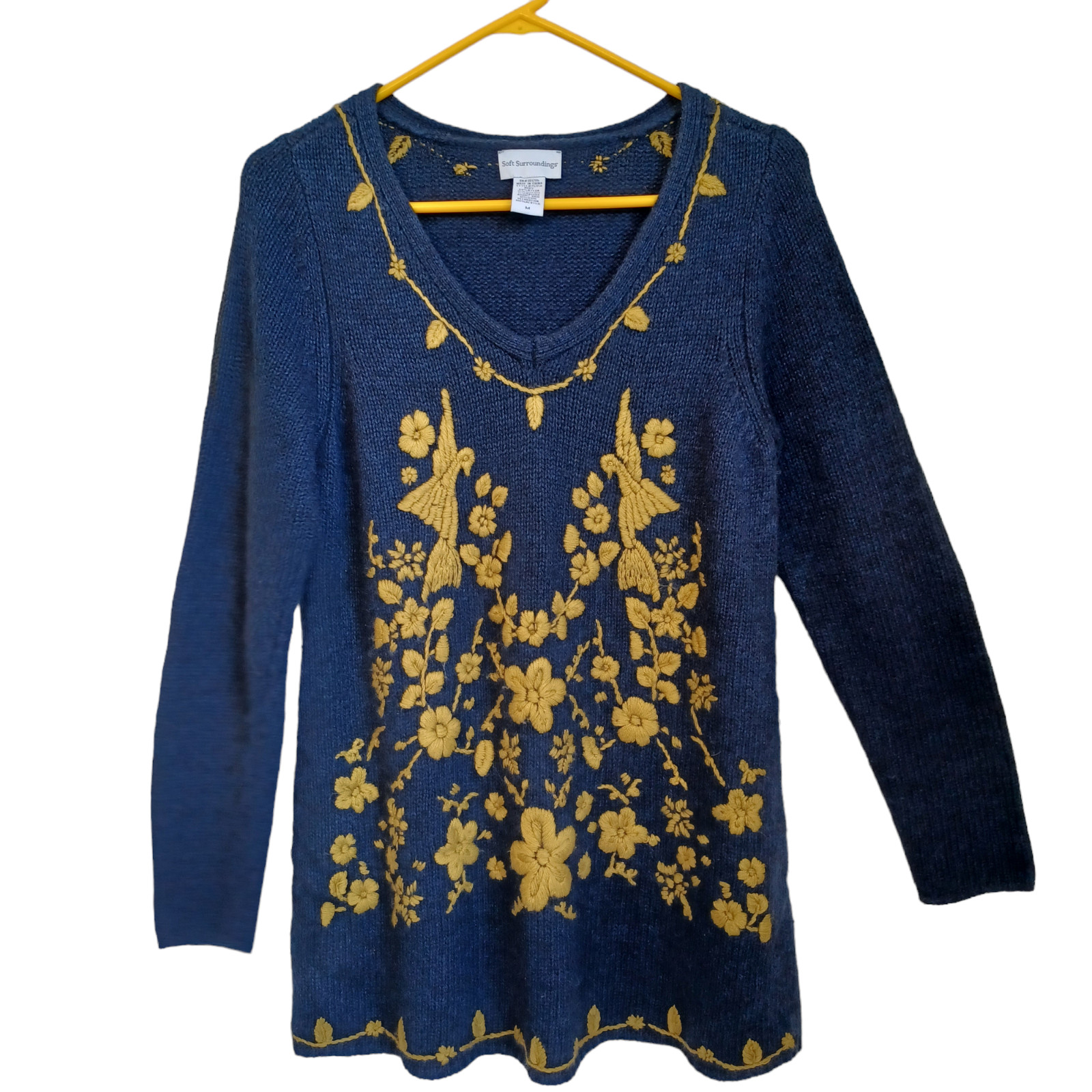 Soft Surroundings Sweater Womens M Embroidered V Neck Pullover Angora Wool Blend