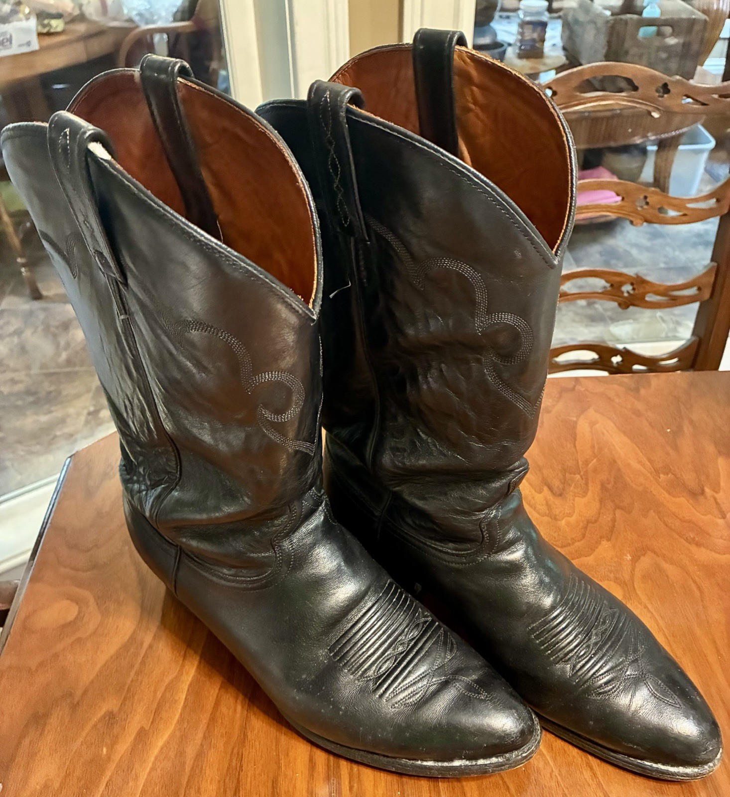 Vintage J. Chisholm Men’s Black Leather Western Cowboy Boots Size 13D USA Snip