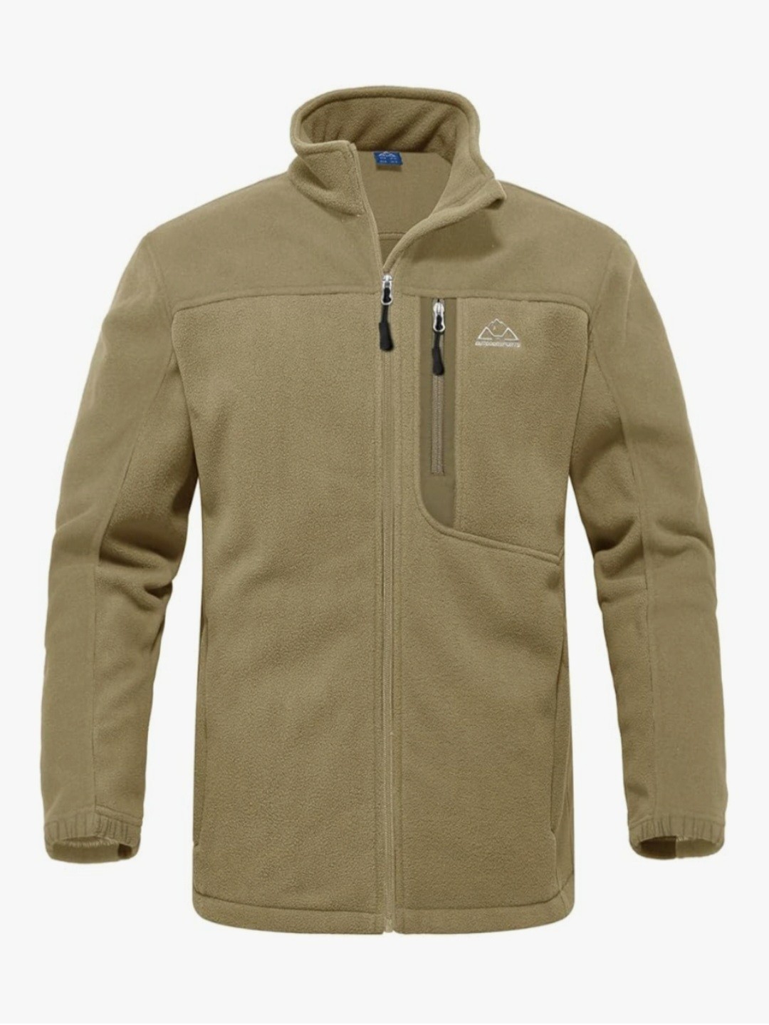 YSENTO Men’s Jacket Full Zip Micro Fleece Warm Winter Hiking Jacket Khaki Medium