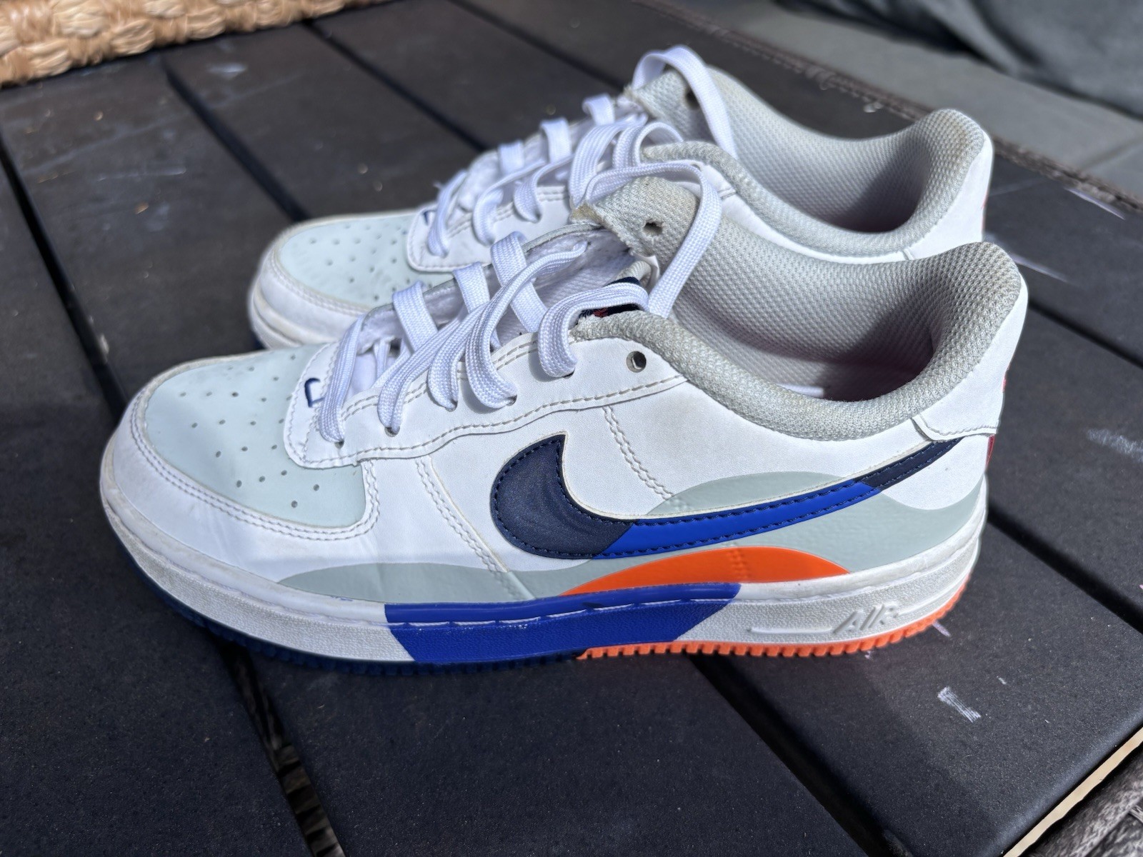 Nike Air Force 1 – Youth 3.5Y – Multi‑Color Blue/Orange/White – Good Condition