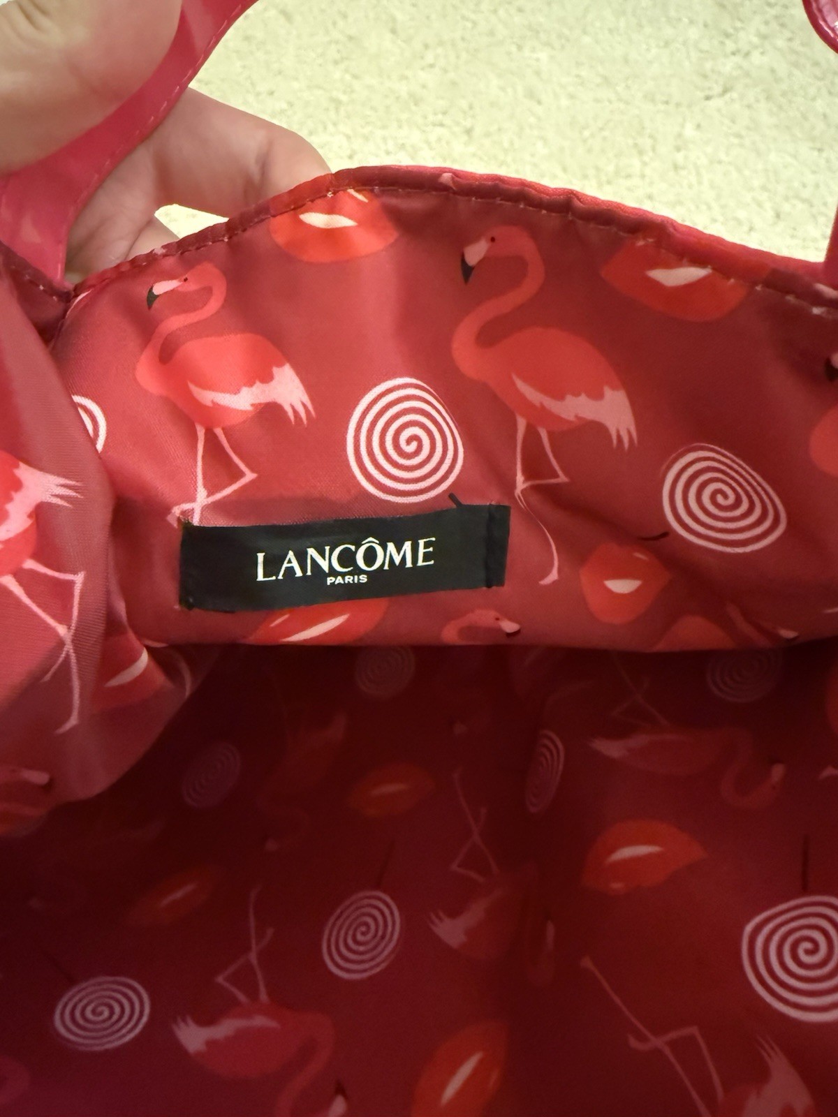 10x Lancôme Pink/Red Waterproof Flamingo Lined Tote Bag Hot Barbie 16x15x3”