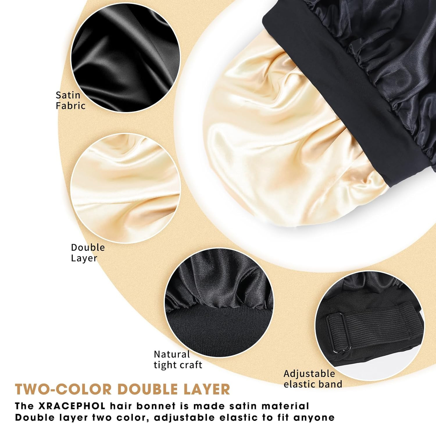 Silk Bonnet for Sleeping Double Layer Satin Bonnet Adjustable Bonnets for Black