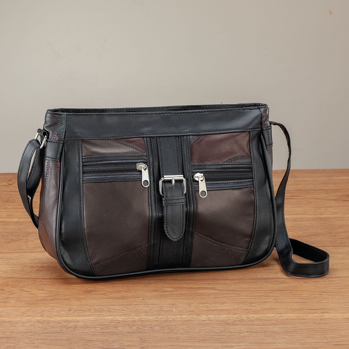 Black Multi-Color Patch Leather Shoulder Bag