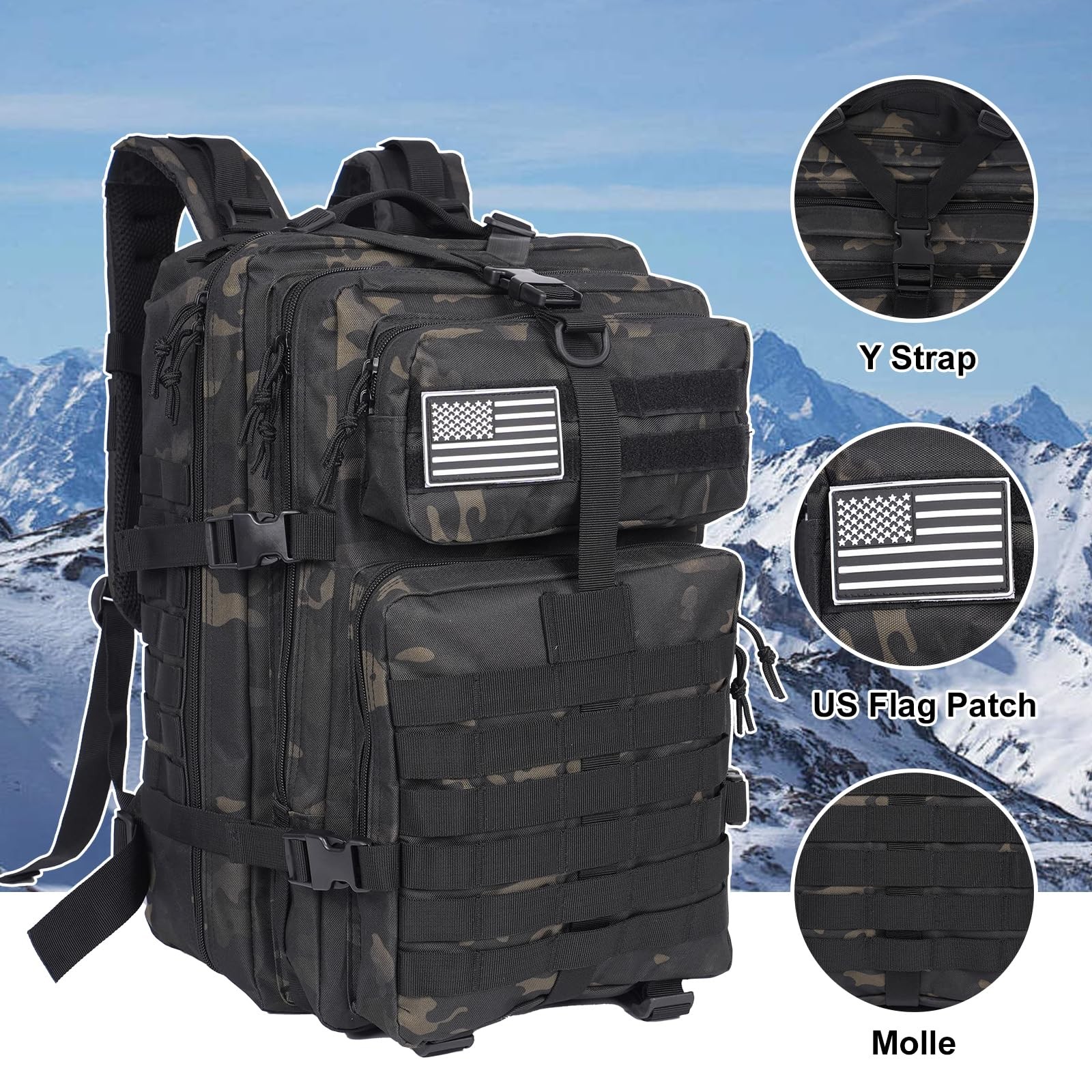 50L Large Military Tactical Backpack Molle Army Assault Pack for Travel Campi…