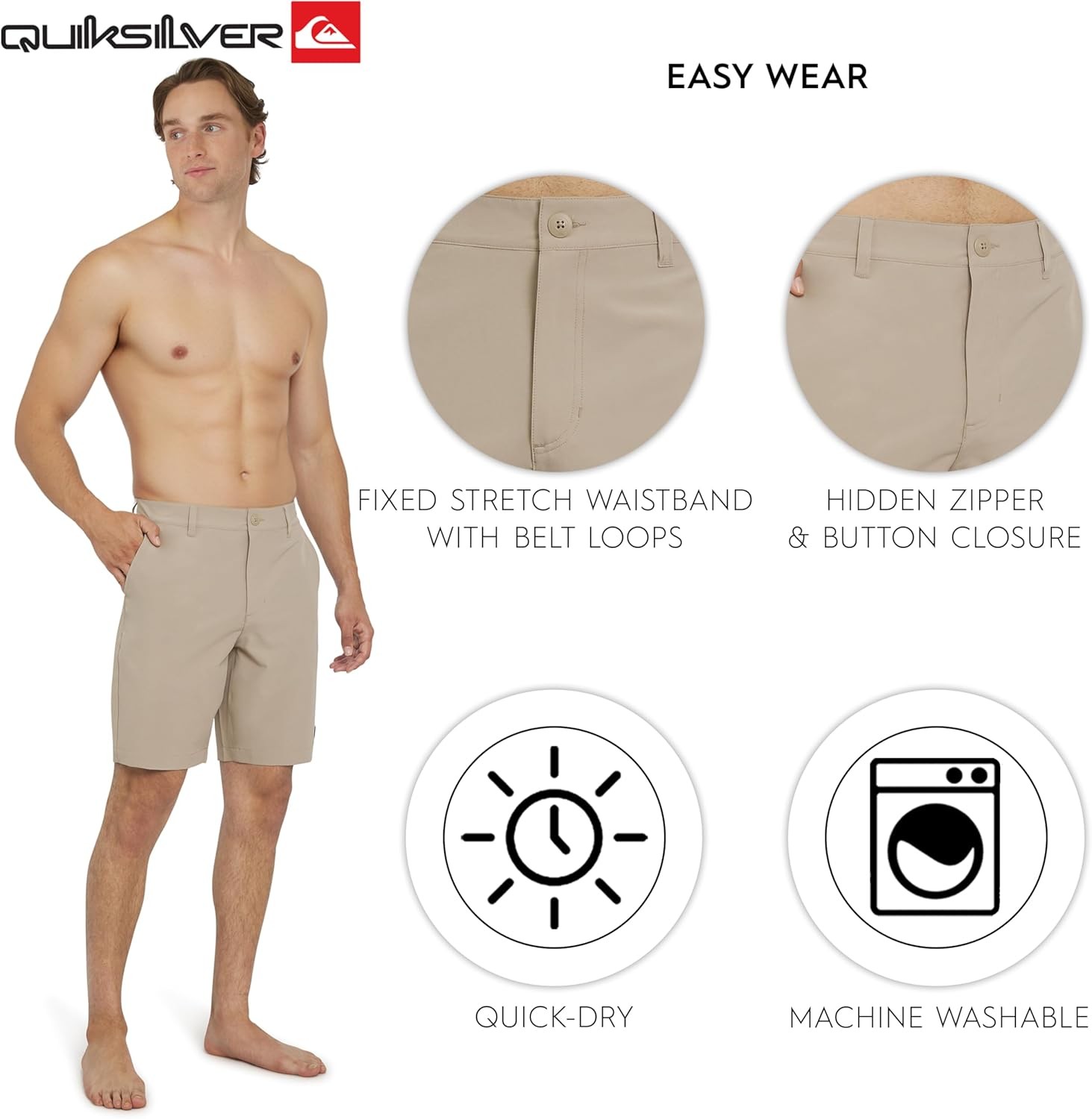 Men’s Regular Fit Fixed Waist Water Friendly Active Hybrid Shorts