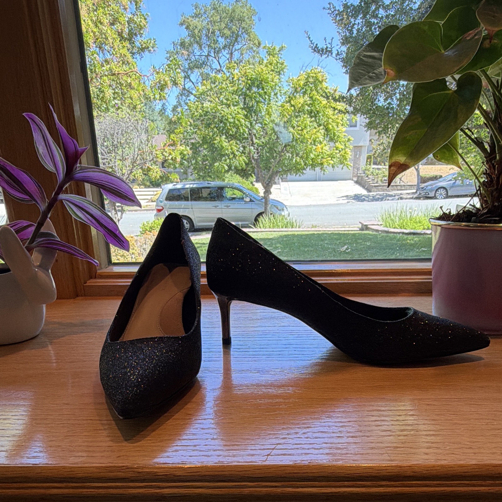 Banana Republic Women’s Black Glitter Pointed Toe Slip-On Pumps Heels 8