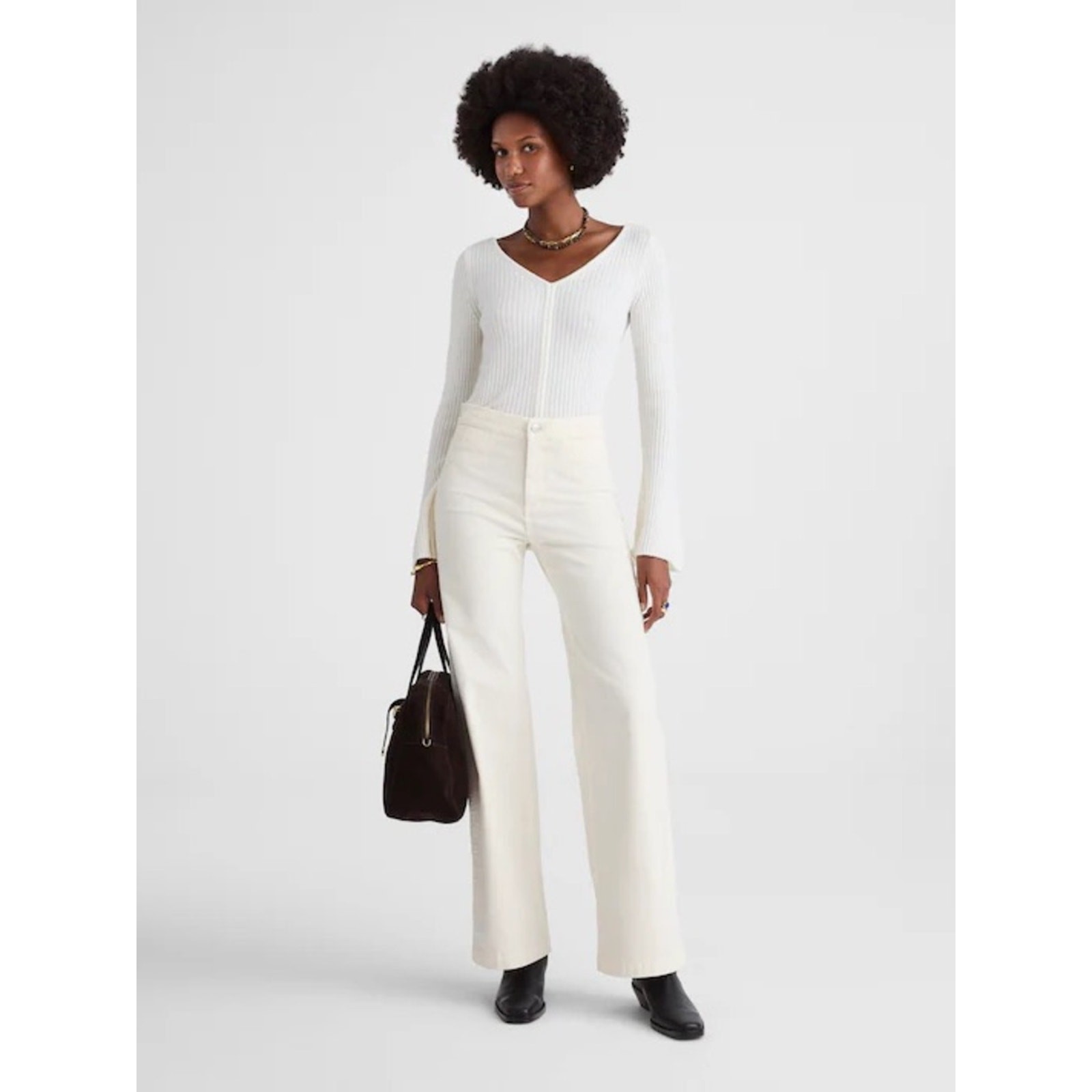 Madewell Wide Leg Corduroy Pants Vintage Ivory 25P NWT