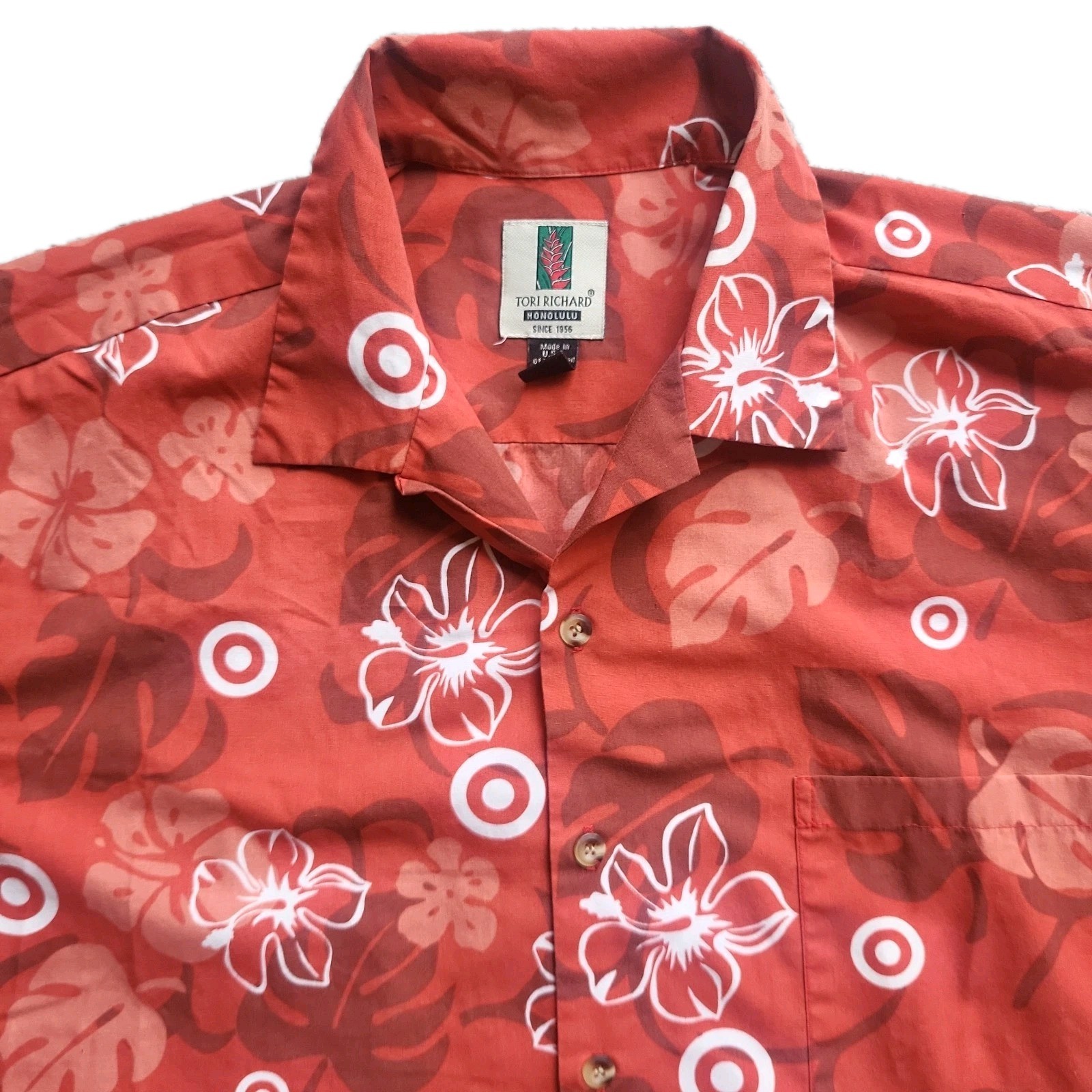 Rare Tori Richard Target Hawaii Employee Aloha Shirt XL Orange Floral USA NWOT