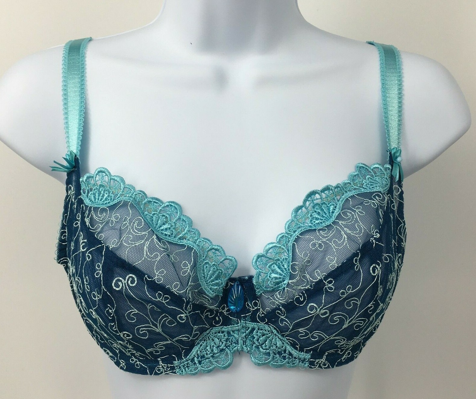 Ruby Pink KEIA Blue Embroidered Lace Sexy Lingerie Sheer Underwire Bra