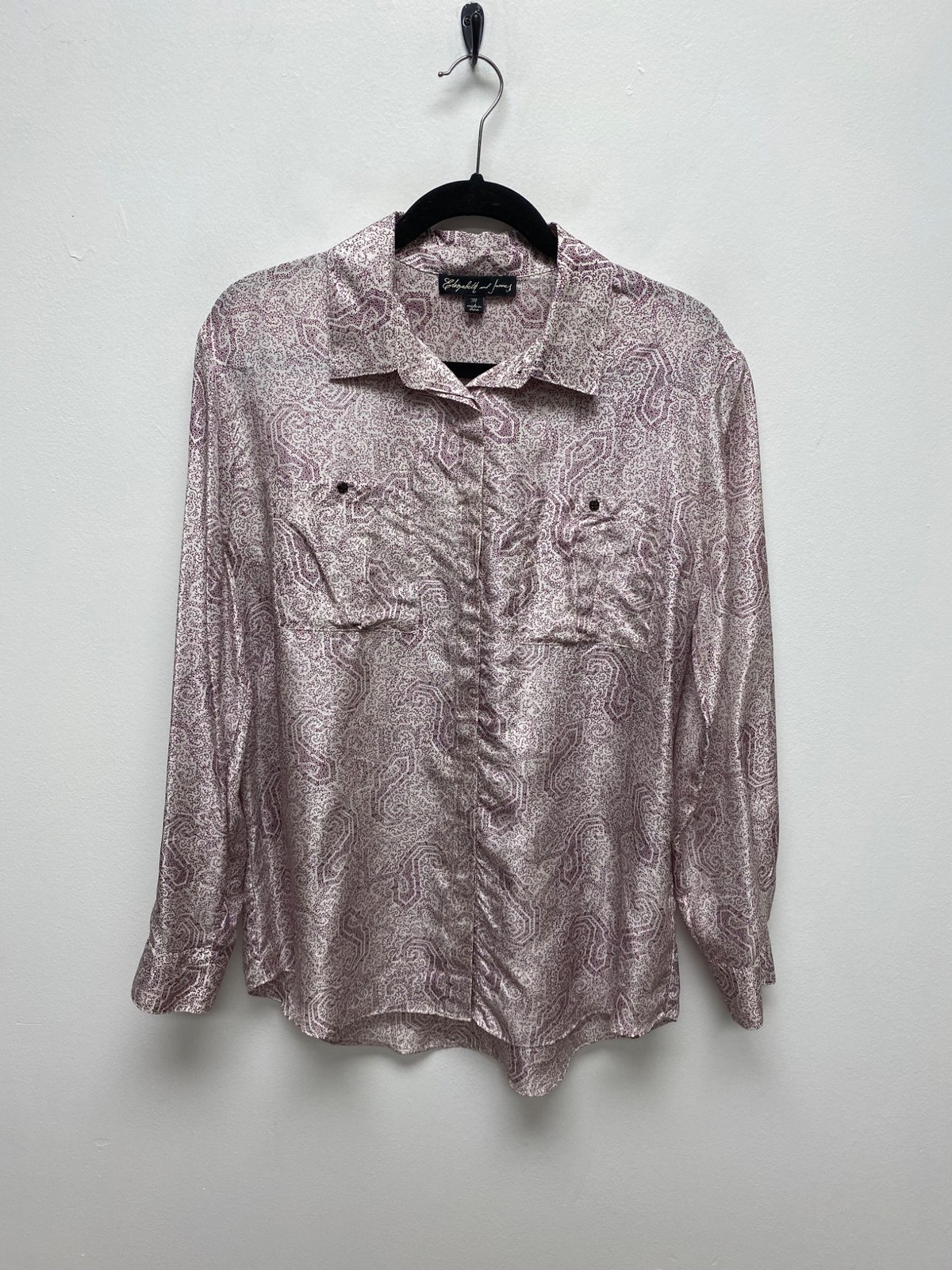 Elizabeth and James Womens Purple Silk Paisley Print Button-Up Shirt Medium