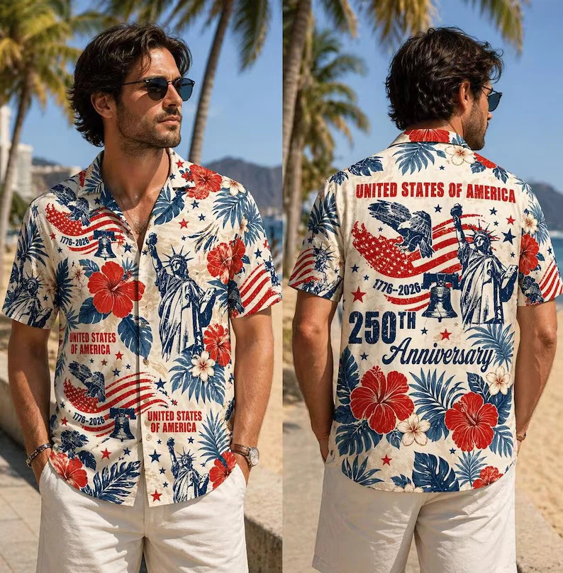 Patriotic USA 250th Anniversary Button Down Hawaiian Shirt #1