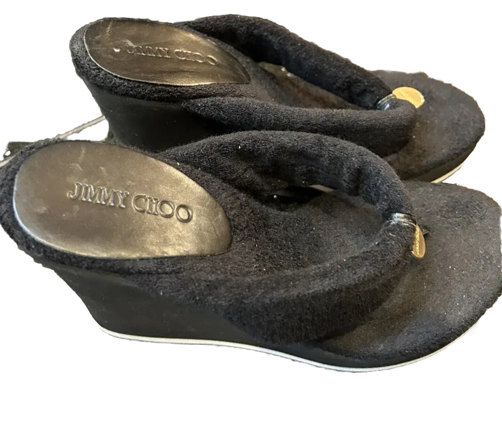 😎🖤Jimmy Choo Black Wedge Thong Sandals Size 35 1/2 EUC