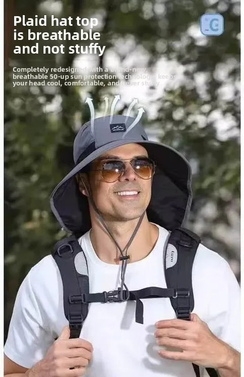 UPF 50+ Outdoor Sun Hat Wide Brim Fishing Hiking Neck Flap UV Bucket Cap