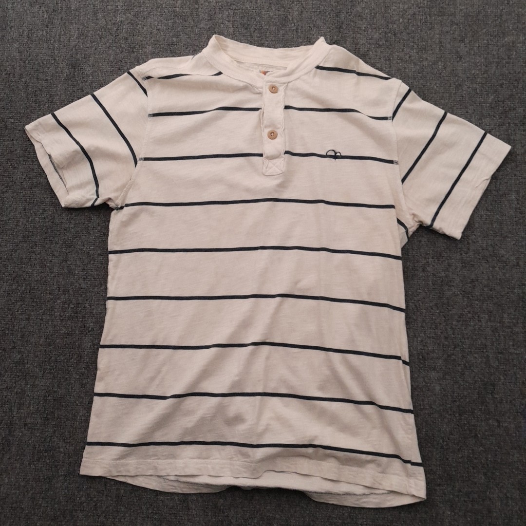 Vintage 90s Ocean Pacific T Shirt Mens M White Black Stripes Henley Skate Surf