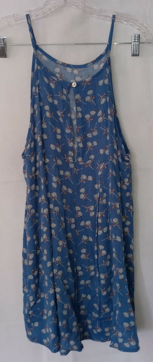 Ginger G Top M Darling Blue Floral Boho Hippie Flowy Rayon Hi Lo Hem Tank Shirt