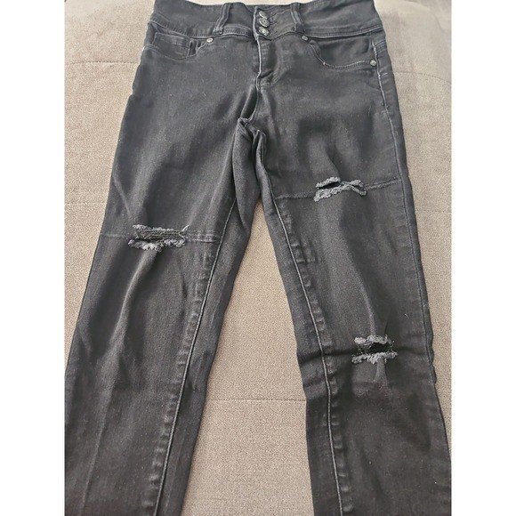 Blue Savvy High Waist Black Skinny Jeans 7/28 Distressed Butt Lift Seams