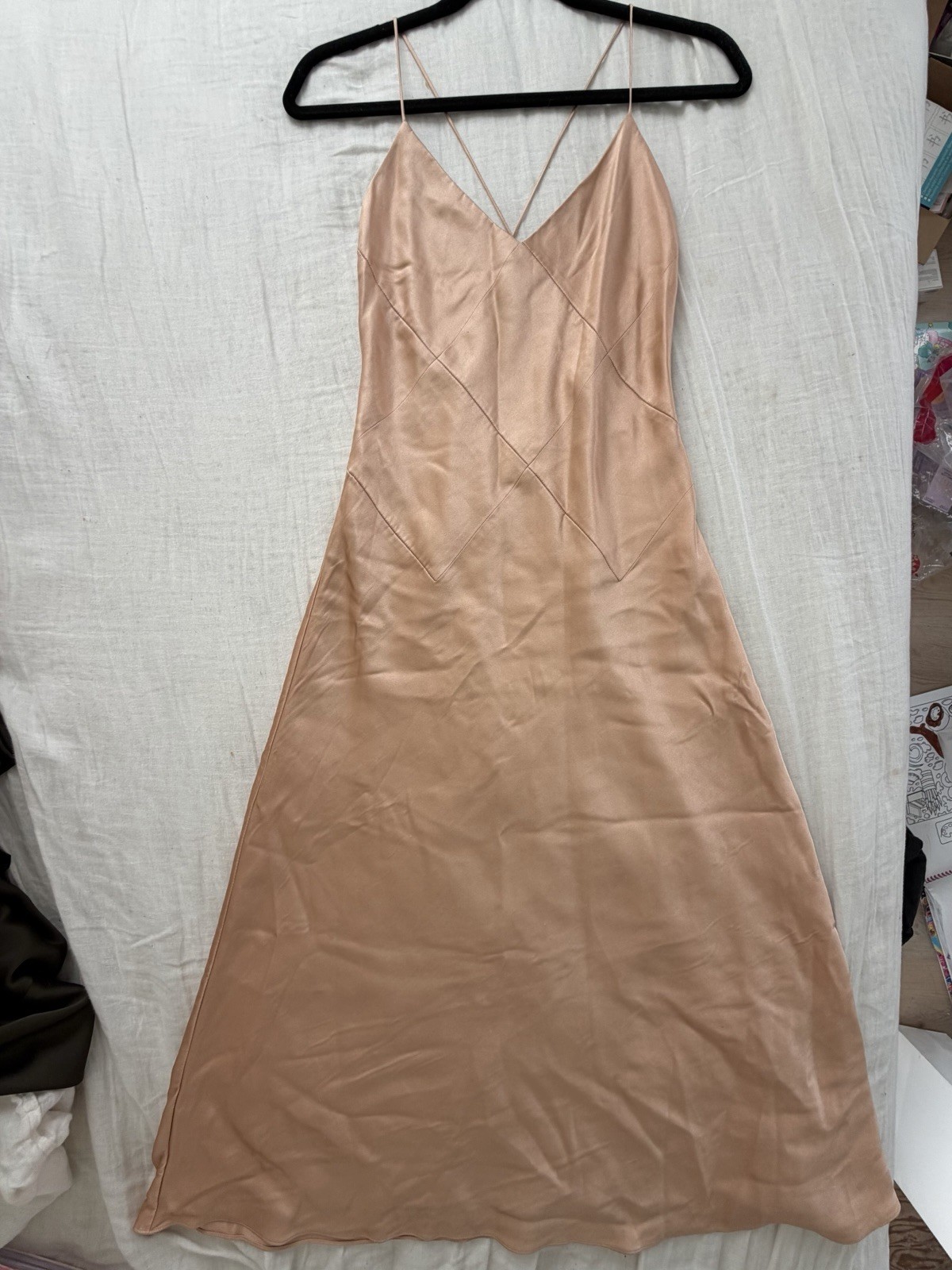 Cushnie et Ochs 100% Silk Beige V-Neck Slip Midi Dress Size 4 Small MSRP ~$1595