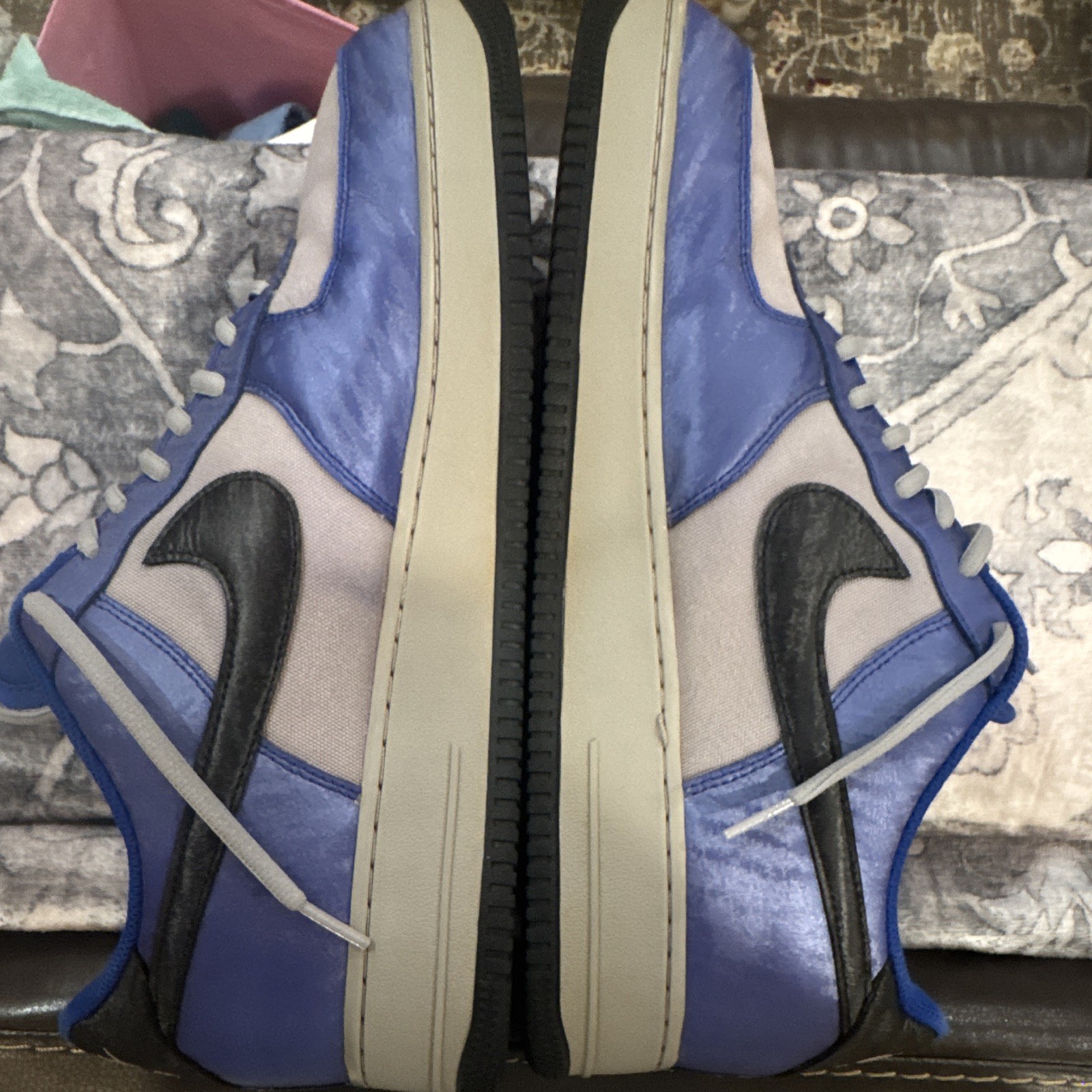 Size 14 Nike Air Force 1 Low Men’s Lace-Up Sneakers Blue/Gray/Black Colorblock