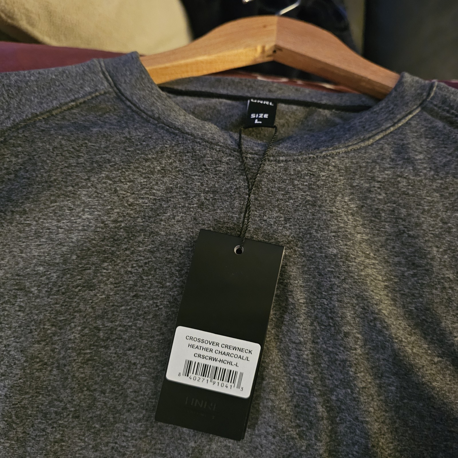 UNRL Men’s Charcoal Gray Crossover Crew Neck Sweatshirt Long Sleeve Size L