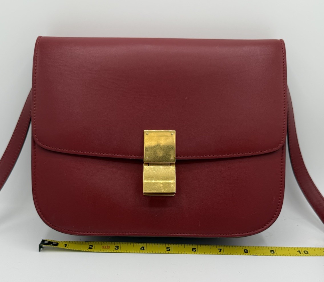 CELINE Classic Box Medium Shoulder Bag Leather Red