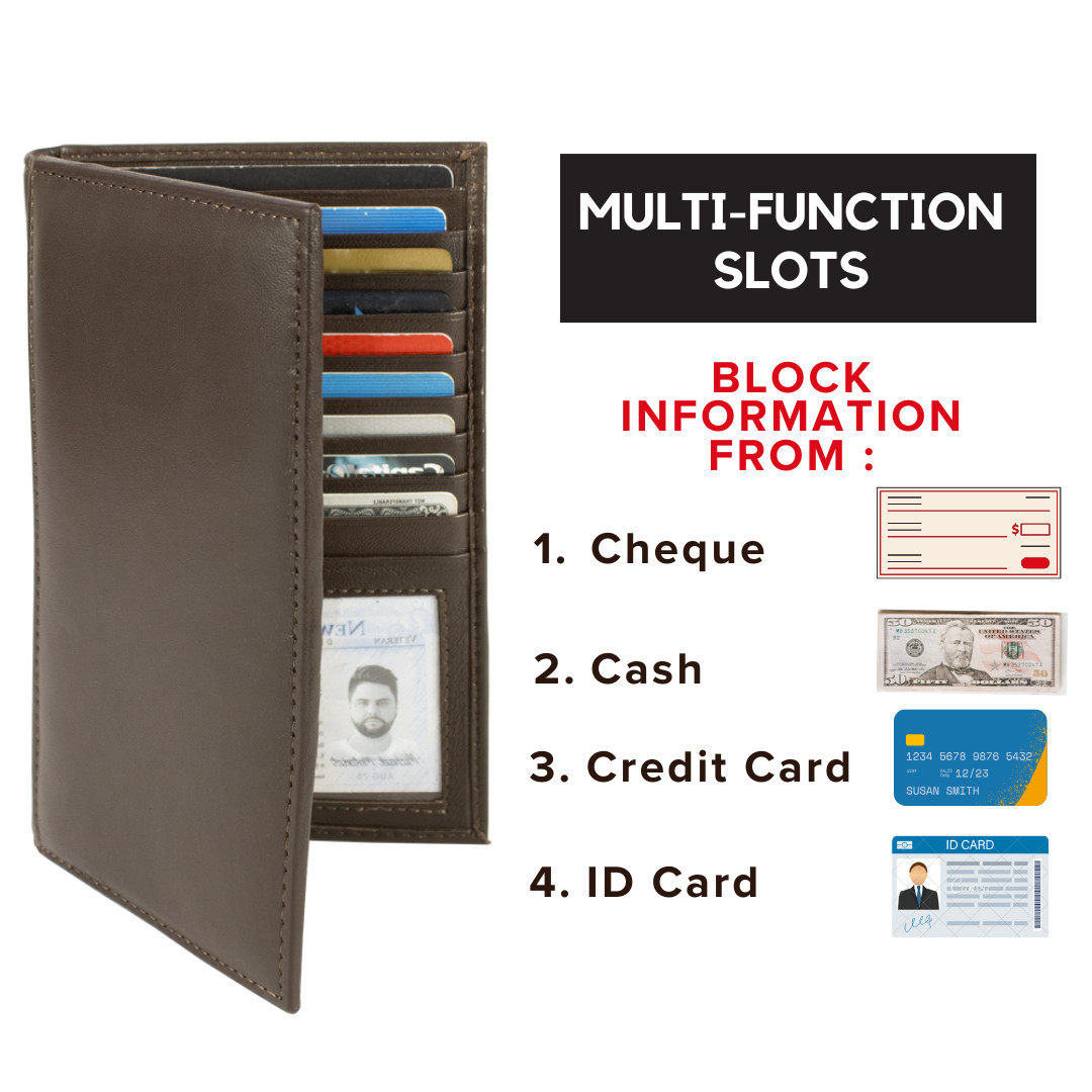 Checkbook Cover, Genuine Leather Bifold Long Checkbook with RFID Blocking, Brown
