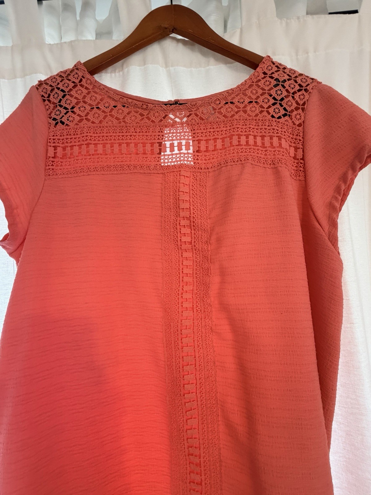 Xhilaration coral Solid Shift Dress Crochet Lace Round Neck Short Sleeve 2XL