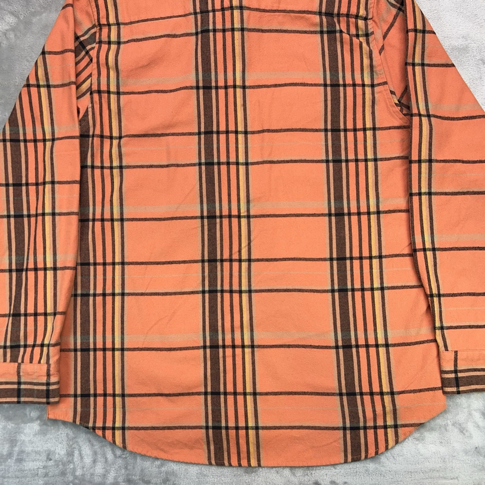 TROLL CO Men’s XL Flannel Shirt Orange Plaid Pearl Snap Street Workwear Utility