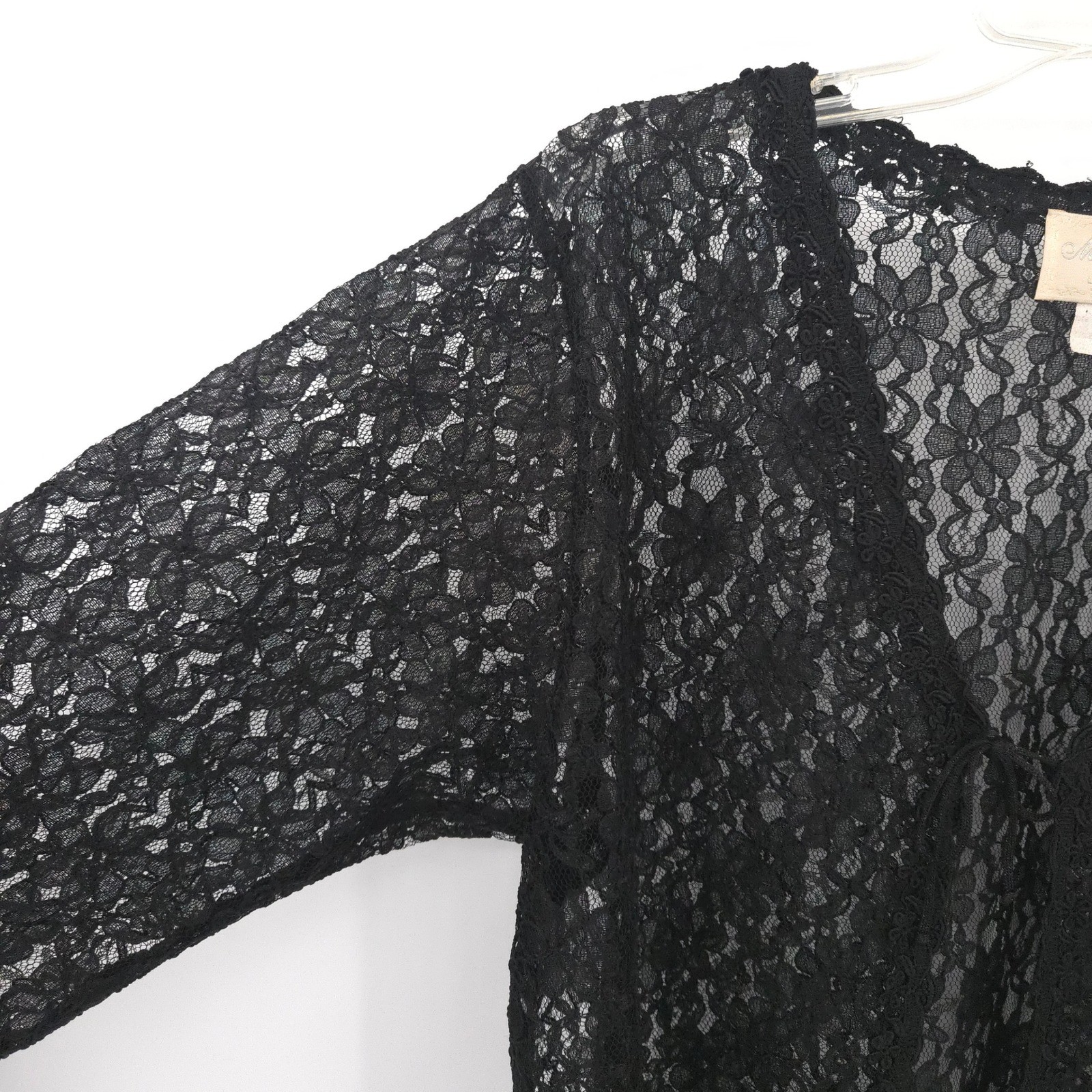 Magnet Art Lynn Yang Lace Cardigan Vintage Women L Black Sheer Tie Front Shrug
