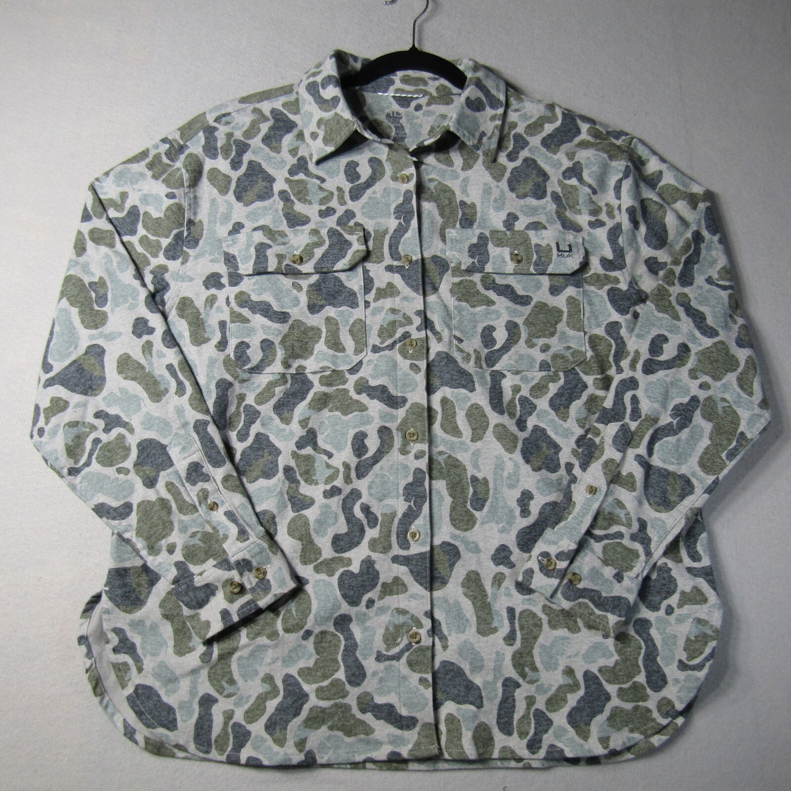 NWT Huk Chesapeake KC Printed Flannel Shirt Men’s L Volcanic Ash