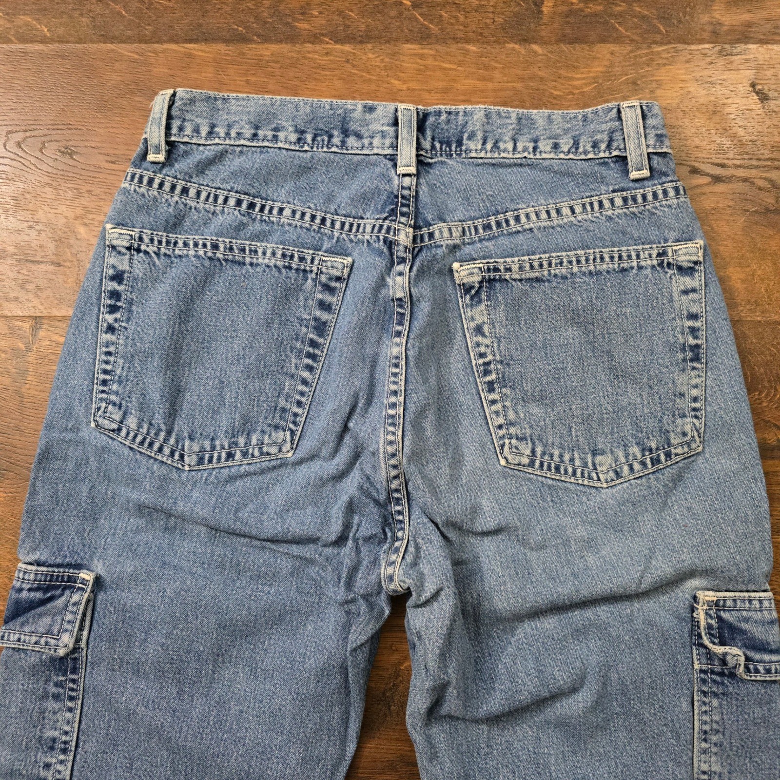Vintage Gap Cargo Flare Jeans Womens 4 Blue Denim High Rise Made in USA Y2K 0402