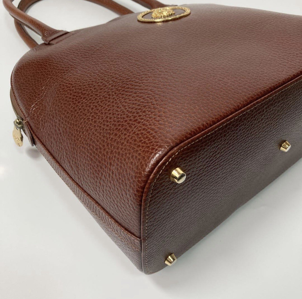 Versace Leather Tote Bag Brown Vintage Classic Medusa Elegant