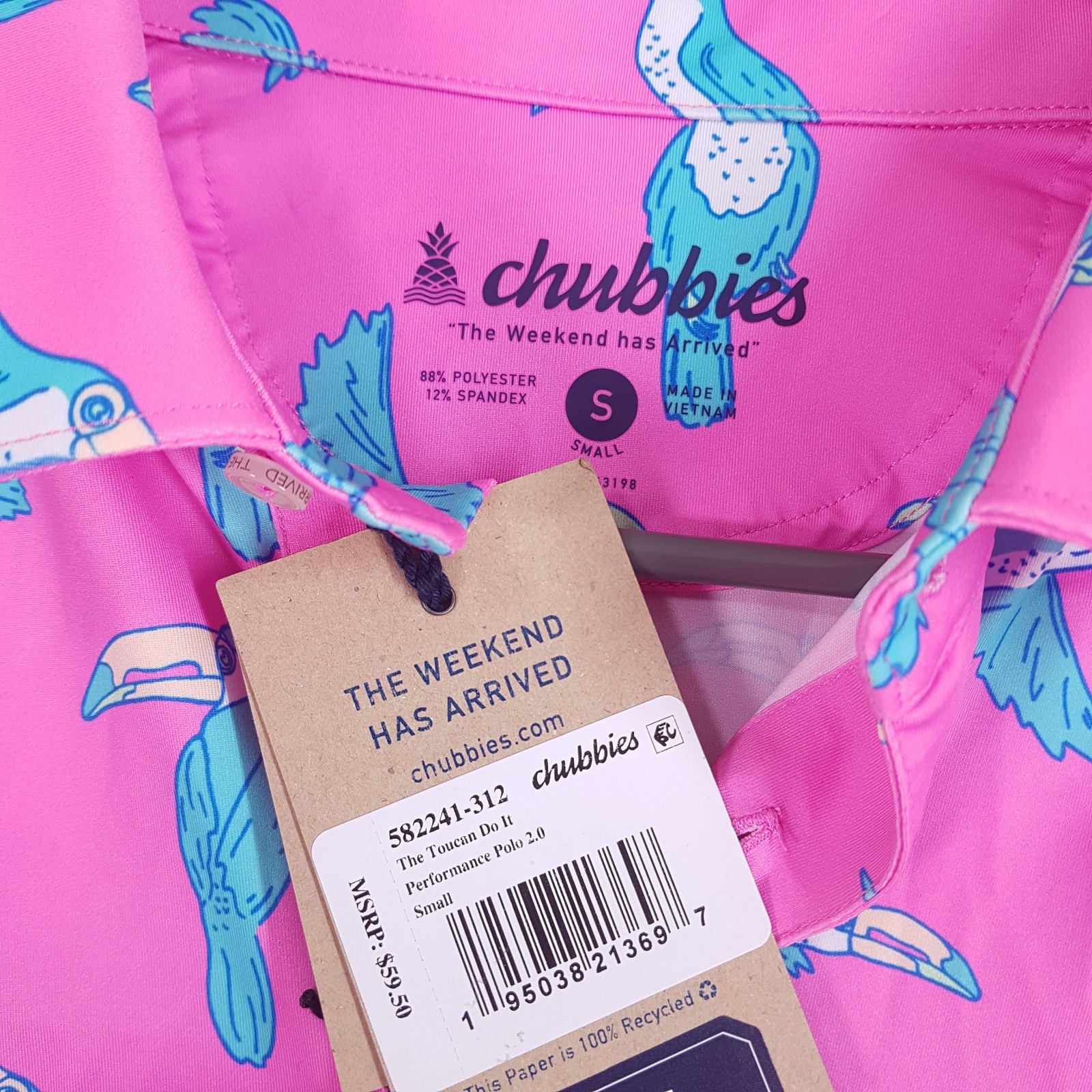 CHUBBIES The Toucan Do It Performance 2.0 Golf Polo Shirt Mens SMALL Pink