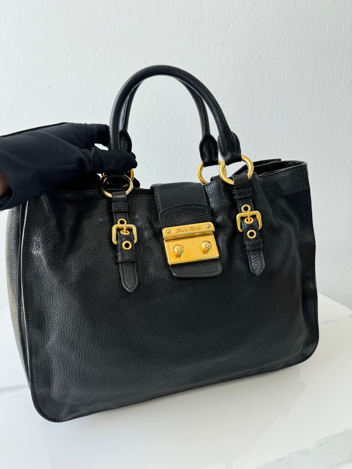 Miu Miu Pre-Owned Authentic Tote Black 34*15 Free Tracked Shipping