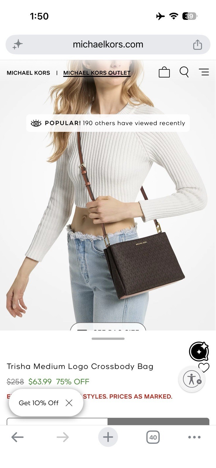 Michael Kors Signature Logo Medium Brown Zip Crossbody, Adjustable Strap,Pockets