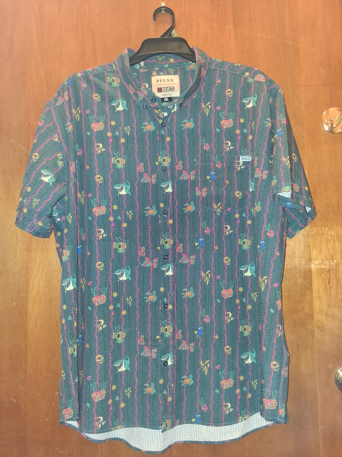 RSVLTS Disney Pixar Finding Nemo Shark Baits Buds Seersucker Shirt 3xl