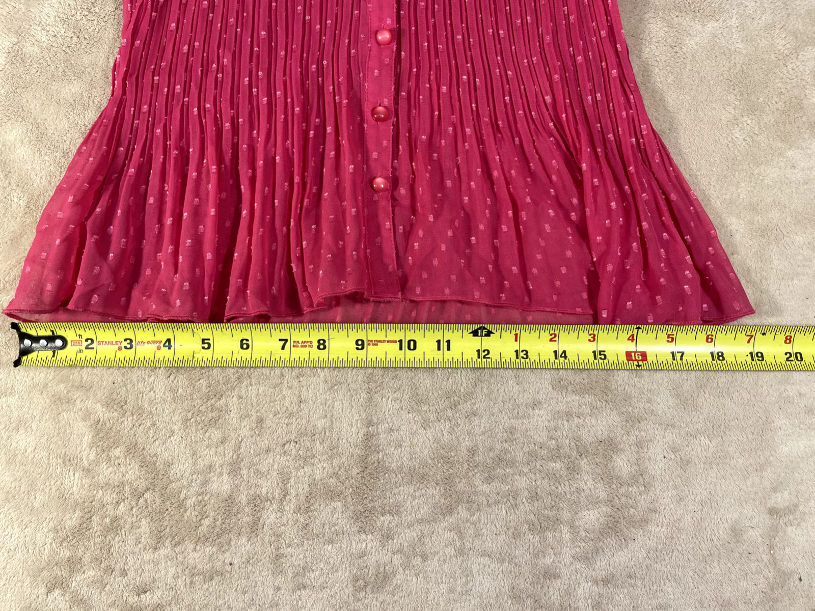 Misty & Max Sz L Women’s Sheer Pink Button Ruffle Collar Blouse Shirred Cuff