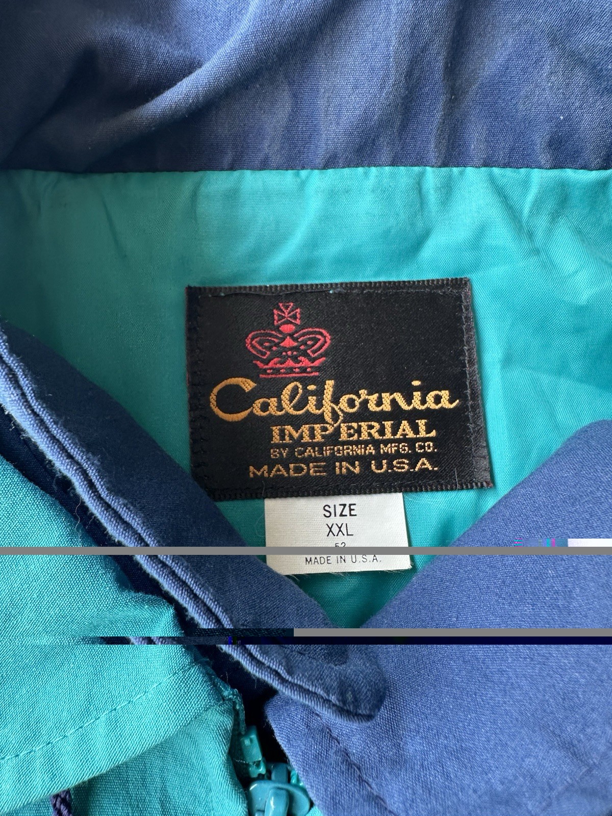 Vintage 90s California Imperial Windbreaker Jacket Teal Nylon USA Made XXL 52