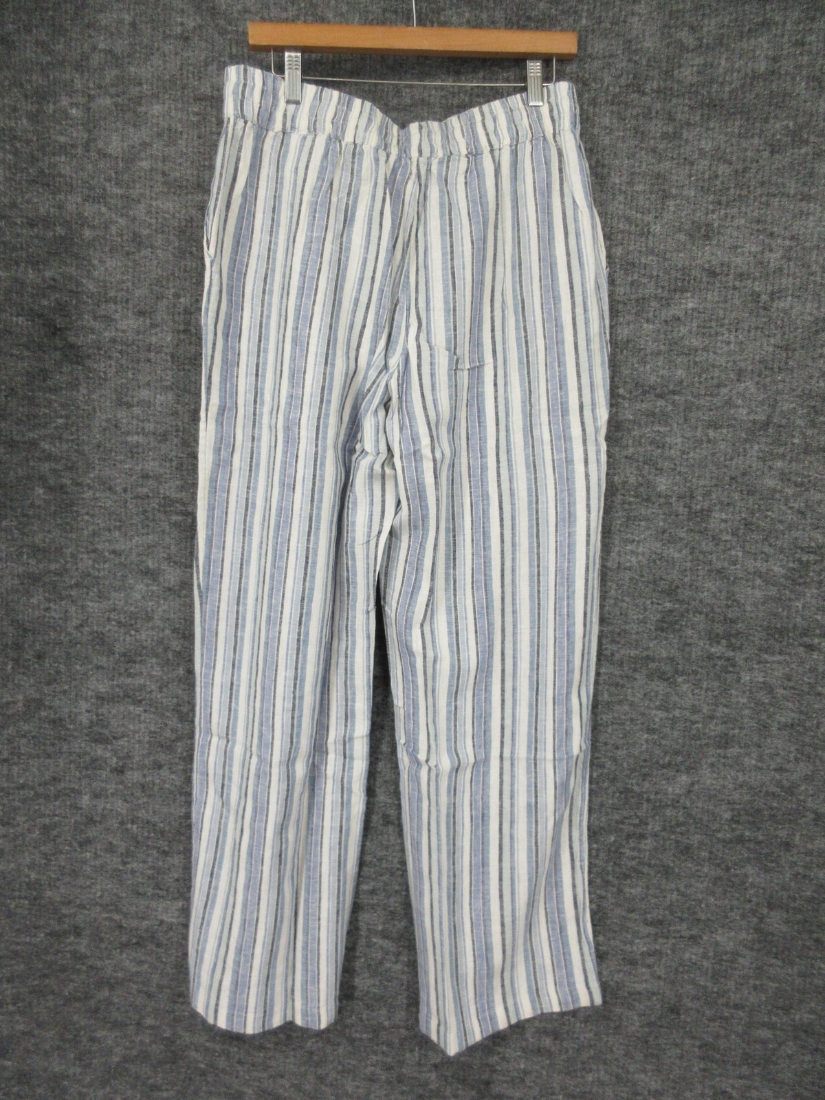 Naturals D&Co Pants Womens M Blue Stripe Linen Blend Paperbag Wide Leg Casual